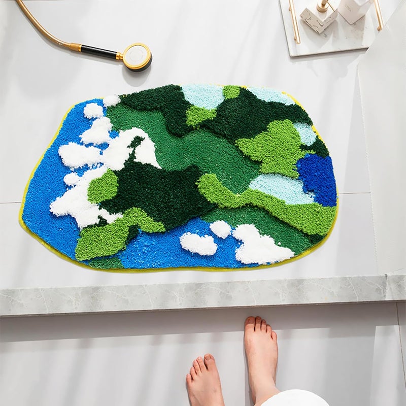 UKELER Shaggy Moss Bathroom Decor 3D Flocking Grass Rugs - Non Slip, Washable Bath Mat for Shower, Tub, Sink, Toilet, Entry Way, Indoor Doormat 31''20'' - Image 2